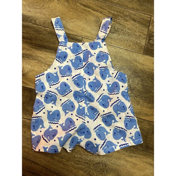 Vintage Lily-Kids Romper size 1 1980’s Light blue with Whales 0-6 mos bibs - Picture 2 of 2